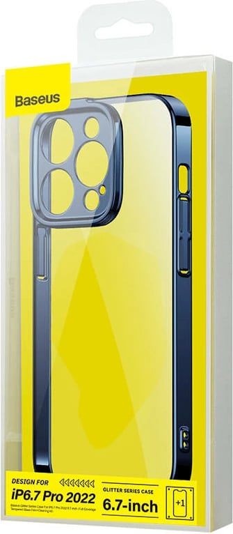 Mbështjellës Baseus Glitter me xham të temperuar për iPhone 14 Pro Max, Blu
