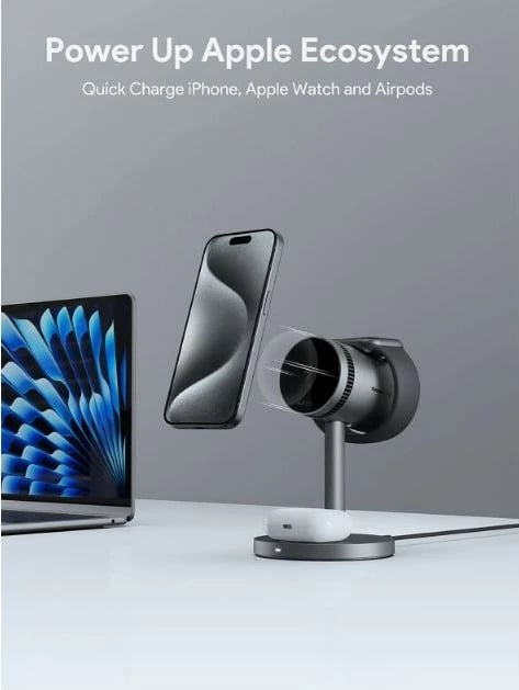 Qëndrim karikues wireless AUKEY MagFusion Pro 3-in-1 MagSafe, me ftohje aktive