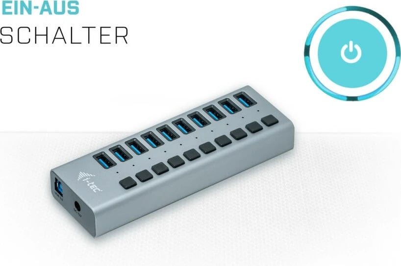 USB HUB I-Tec 10 porta, 48W, USB 3.0, gri