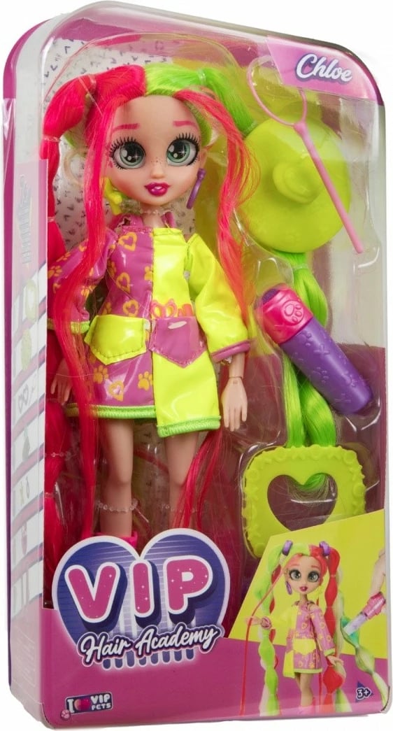 Kukull VIP Pets Hair Academy Chloe, Tm Toys, 30 cm, me aksesorë stilimi, shumëngjyrëshe