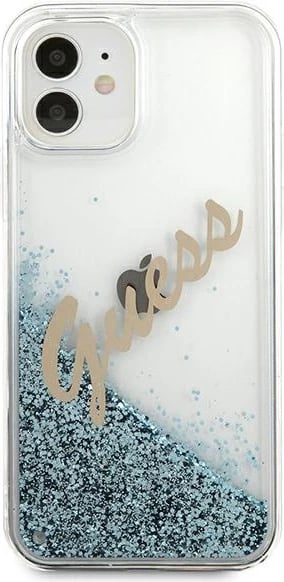 Mbështjellës Guess GUHCP12SGLVSBL për iPhone 12 mini 5.4", Glitter Liquid Vintage, Kaltër