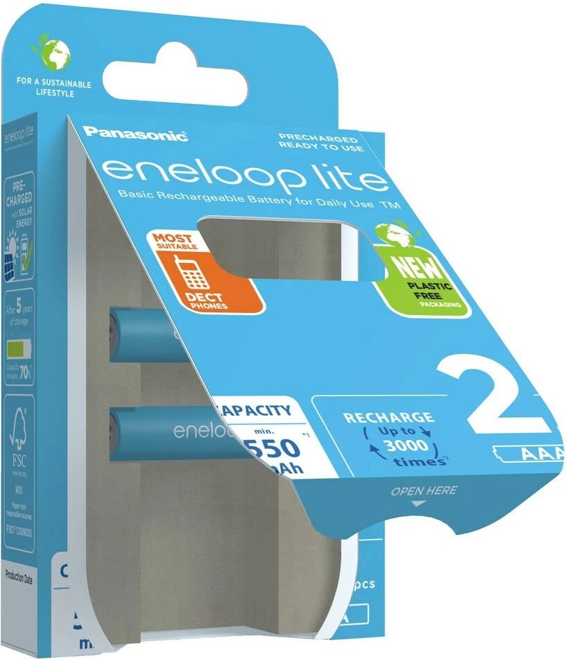 Bateri të rikarikueshme Panasonic Eneloop Lite AAA 550 mAh, 2 copë, Blu