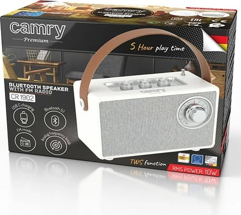 Altoparlant Bluetooth Camry CR1902, FM, USB-C, i bardhë