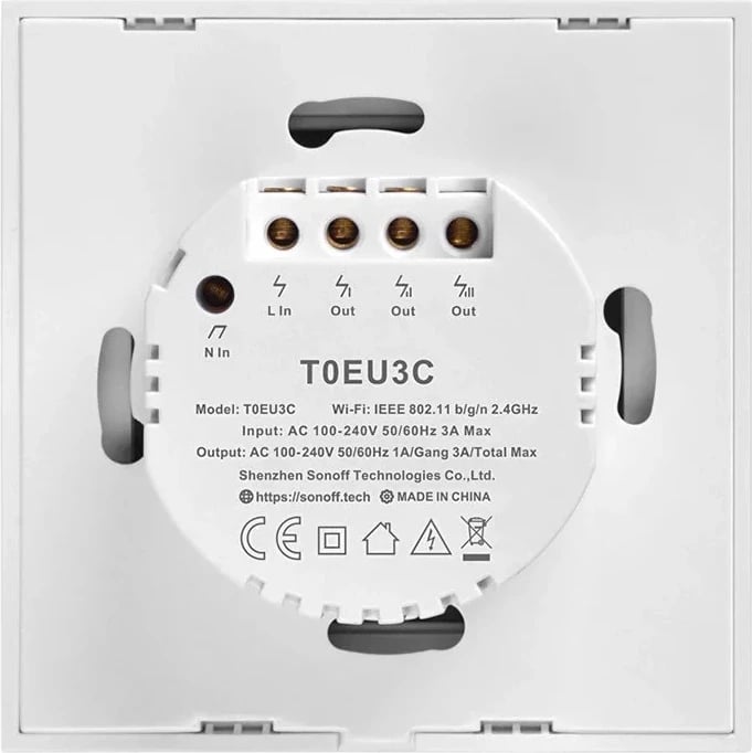 Switch i mençur Sonoff T0EU3C-TX, 3 kanale, WiFi, i bardhë