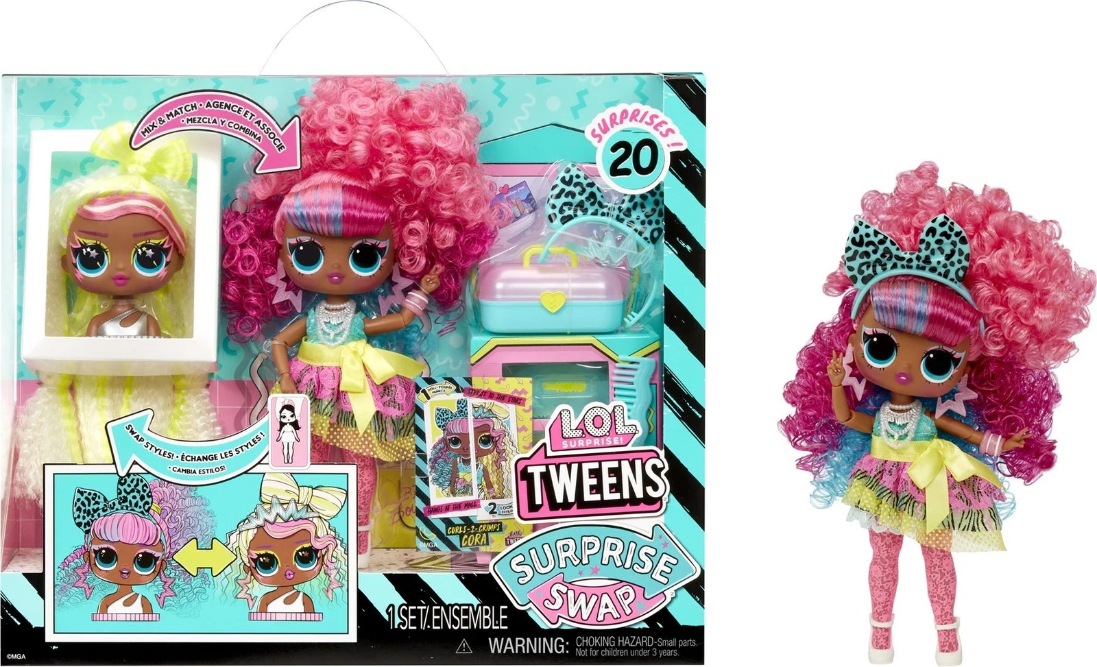 L.O.L. Surprise! Tweens Surprise Swap Kukull Mode, Curls-2- Crimps Cora, Shumëngjyrëshe