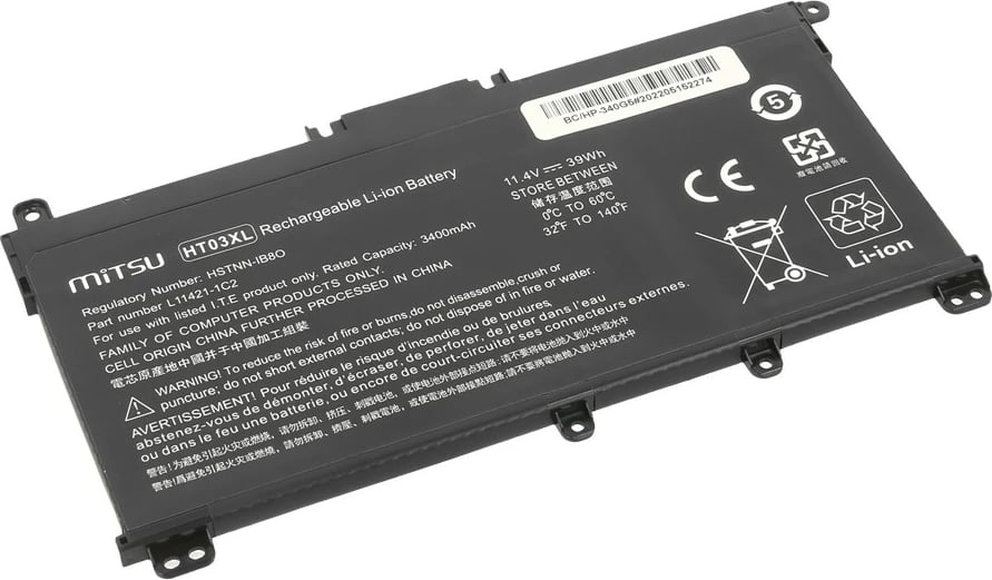 Bateri laptop Mitsu për HP 240 250 G7 G8, 340 348 G5 G7, 3400 mAh, 11.4V, Li-poly