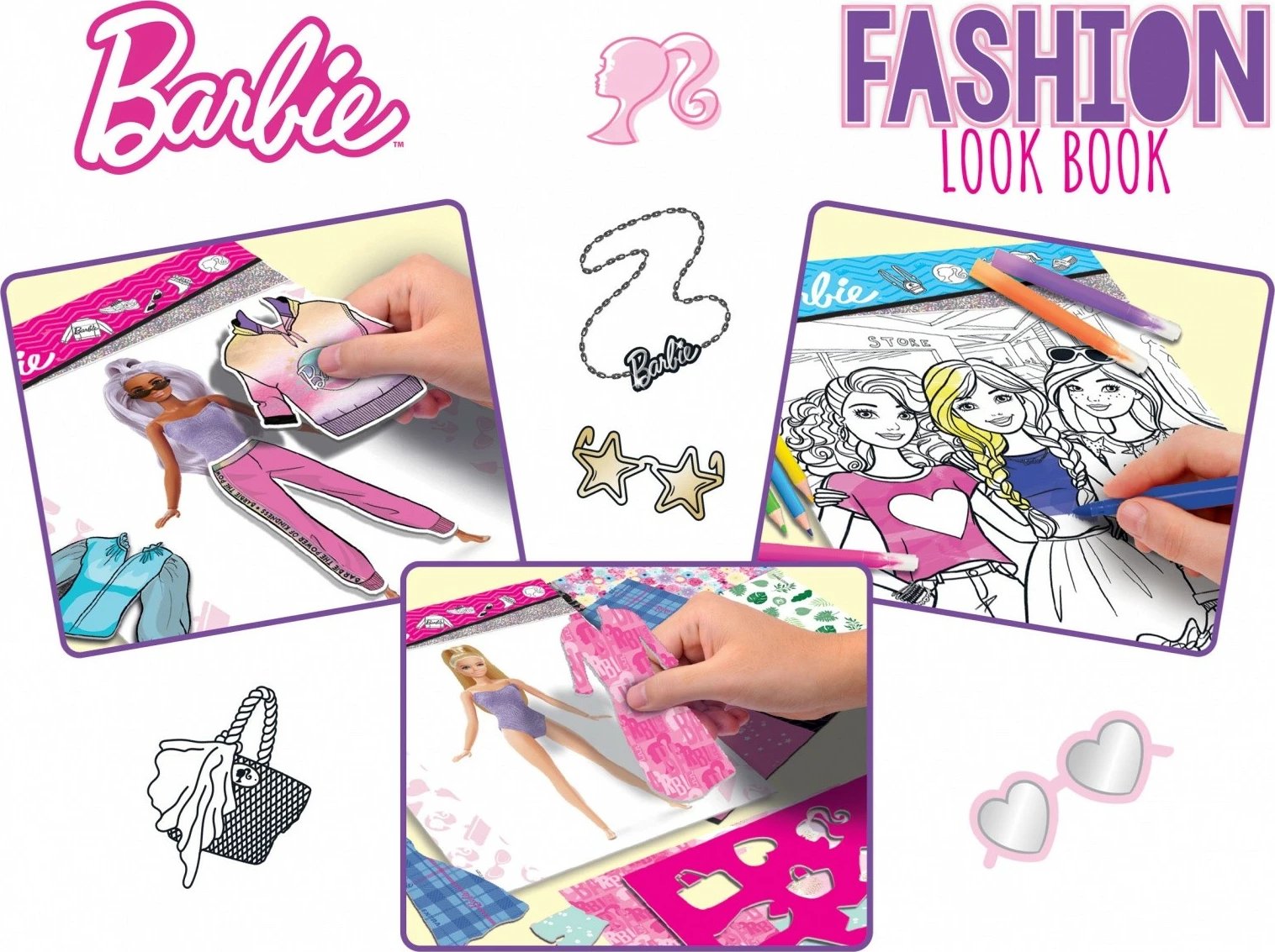 Fletore vizatimi Barbie Lisciani, Fashion Look Book, për vajza, me ngjitëse dhe shabllone