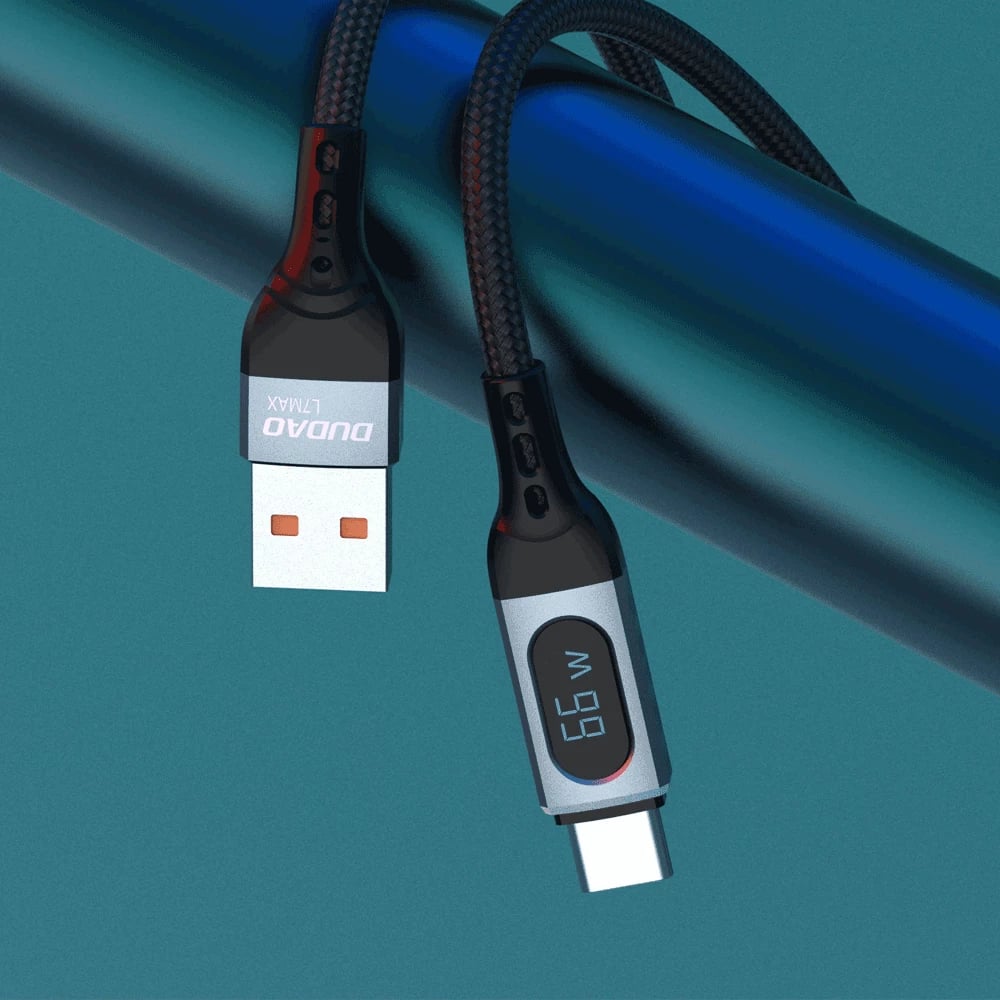 Kabllo USB Dudao L7Max, 1m, Power Delivery 66W, me ekran, e zezë