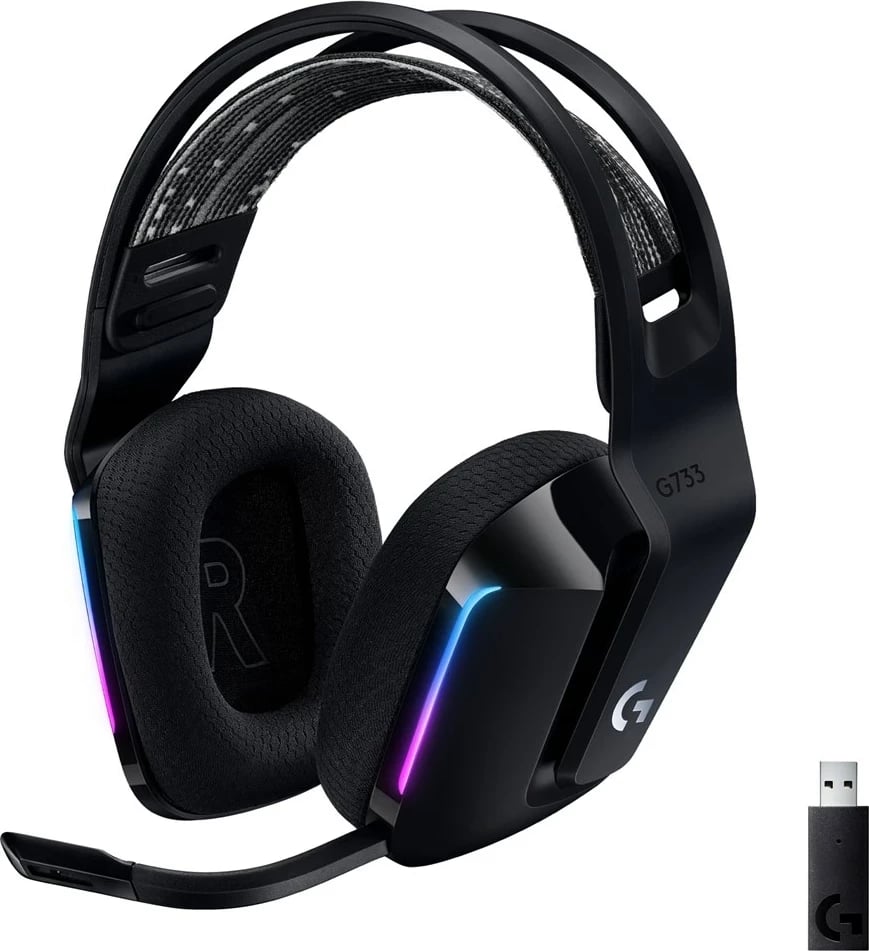 Kufje gaming Logitech G G733 LIGHTSPEED Wireless RGB, të zeza