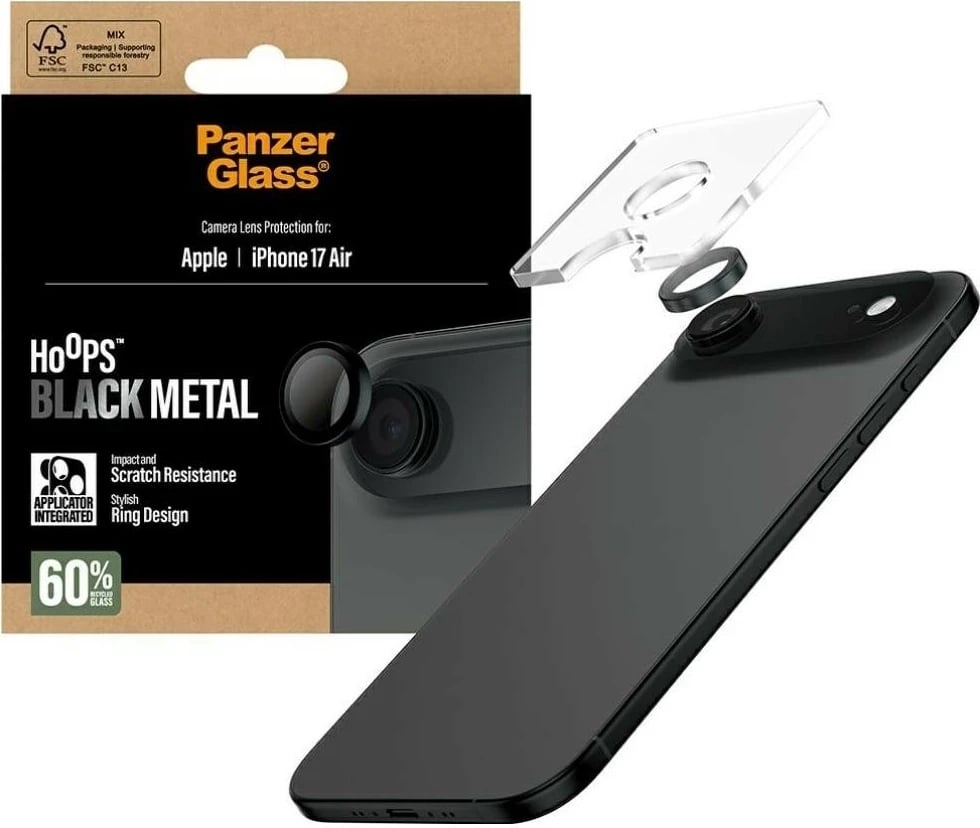 Mbështjellës xhami PanzerGlass Hoops për kamerë iPhone 17 Air, zi