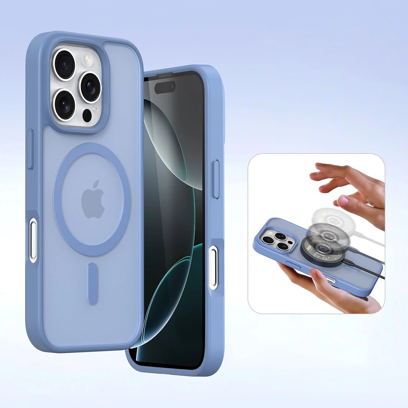 Mbështjellës Dux Ducis Lawa për iPhone 16 Pro, lëkurë, me portofol magnetik të ndashëm, kaltër