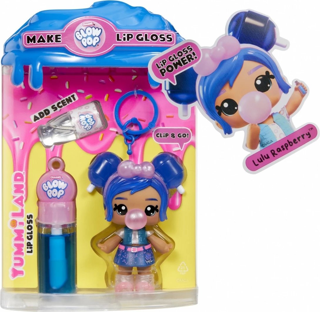 Lodër kukull Yummiland MGA, Lip Gloss Lulu Raspberry me breloc, për vajza