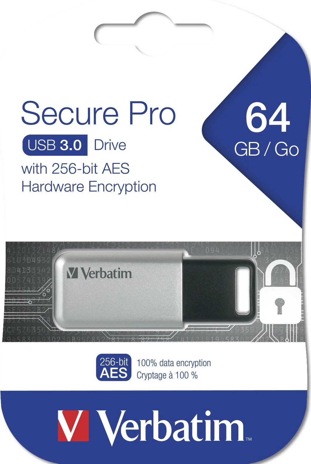 USB Verbatim Secure Pro, 64 GB, USB 3.2 Gen 1, Argjendtë