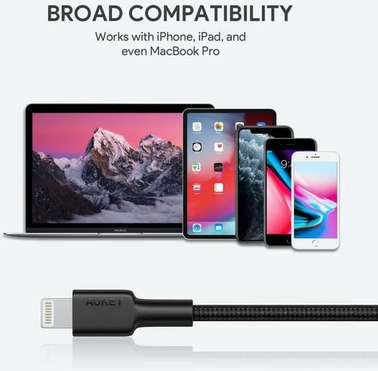 Kabllo AUKEY CB-CL02, USB-C në Lightning, 1.2m, Najlon, E zezë