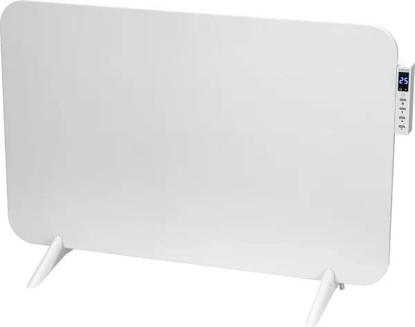 Ngrohës panelor me infra të kuqe, MPM, MUG-24, 450 W, termostat, timer, ekran, telekomandë dhe aplikacion Tuya, montim në mur ose në këmbë, mbajtëse peshqirësh, i bardhë