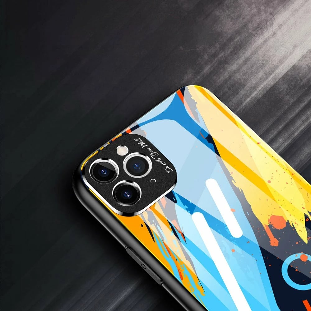 Mbështjellës Hurtel për iPhone 11 Pro Max, xham i temperuar, silikon, model me ngjyra, Black/Blue/Yellow