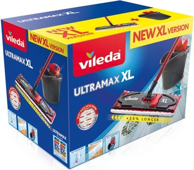 Set mop Vileda UltraMax BOX XL me kove dhe shtrydhëse, i zi/kuq