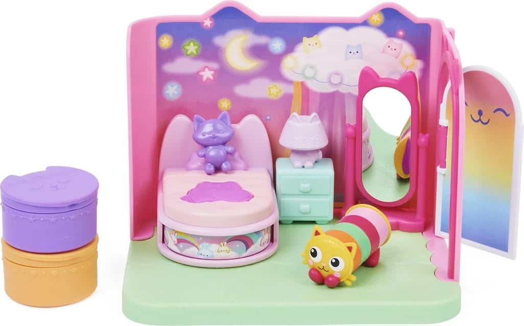 Set lodrash Gabby's Dollhouse Sweet Dreams Bedroom me figurë Pillow Cat dhe aksesorë, SPIN MASTER, shumëngjyrësh