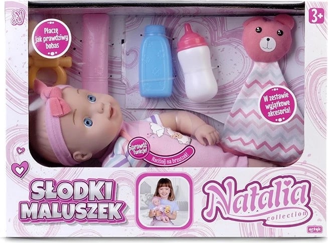 Kukull lodër Natalia Sweet Little One 33 cm me aksesorë, rozë