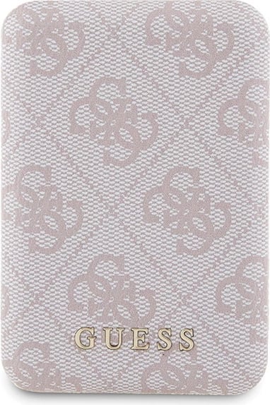 Mbështjellës Guess 4G Metal Logo me powerbank MagSafe 5000mAh për iPhone 15 Pro, Rozë, Set