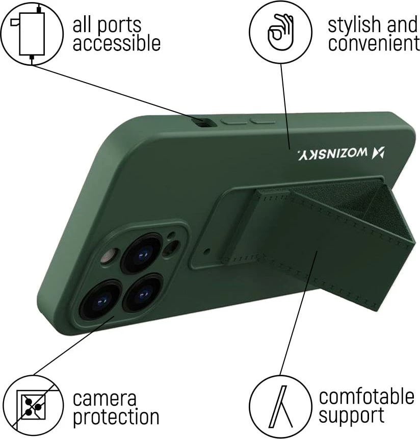 Mbështjellës Wozinsky Kickstand Case për Samsung Galaxy A42 5G, silikon, i zi