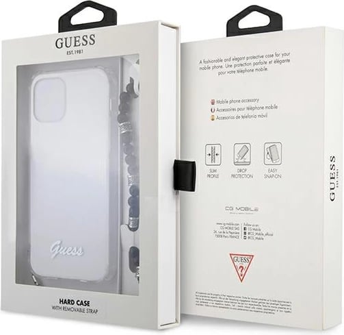 Mbështjellës Guess GUHCP12LKPSBK për iPhone 12 Pro Max 6.7", Transparent, me varëse Black Pearl
