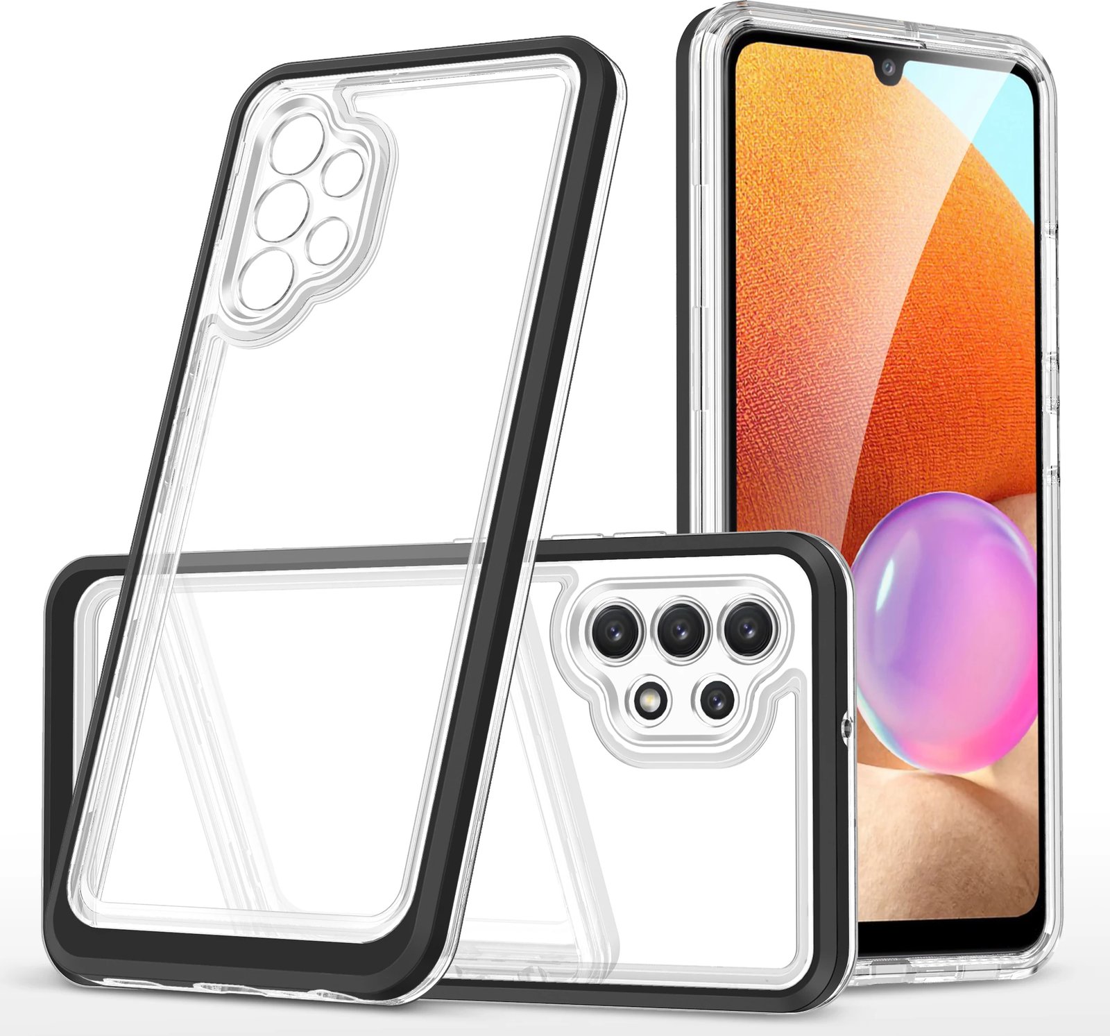 Mbështjellës Hurtel Hybrid Armor Clear 3in1 për Samsung Galaxy A32 5G, i zi/transparente