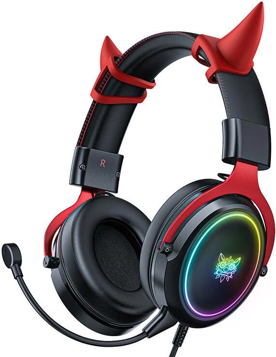 Kufje gaming me tela ONIKUMA X10, surround stereo, mikrofon i ndashëm, RGB, zi-kuqe