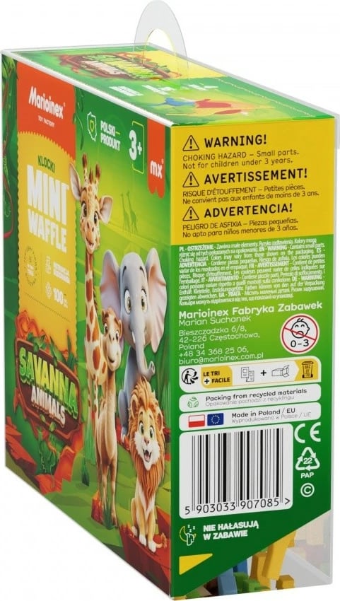 Set lodrash ndërtimi Marioinex Mini Waffle Blocks Savannah Animals, 100 pjesë
