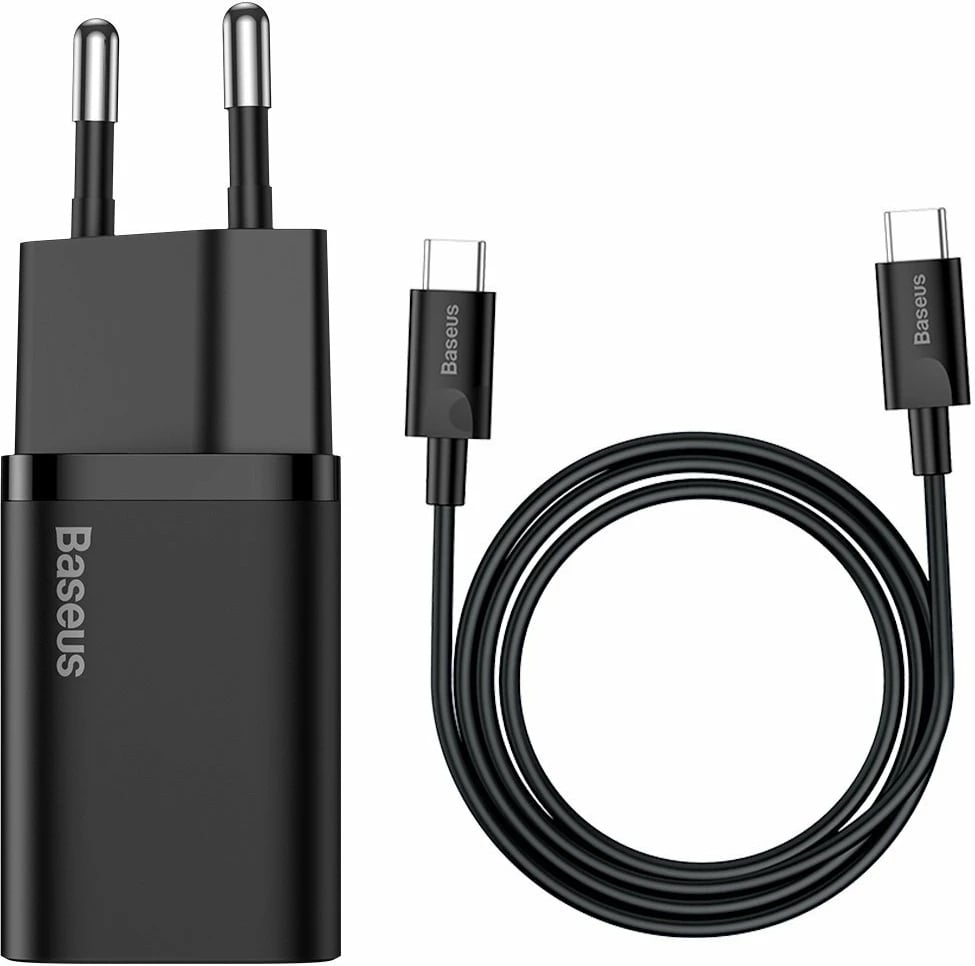 Karikues i shpejtë Baseus Super Si Quick Charger 1C 25W me kabllo USB-C në USB-C 1m, Zi