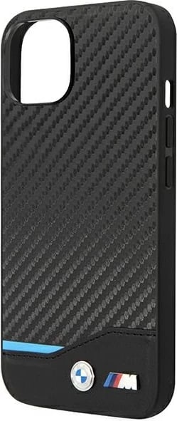 Mbështjellës BMW BMHCP14M22NBCK për iPhone 14 Plus 6.7", lëkurë karbon, zi