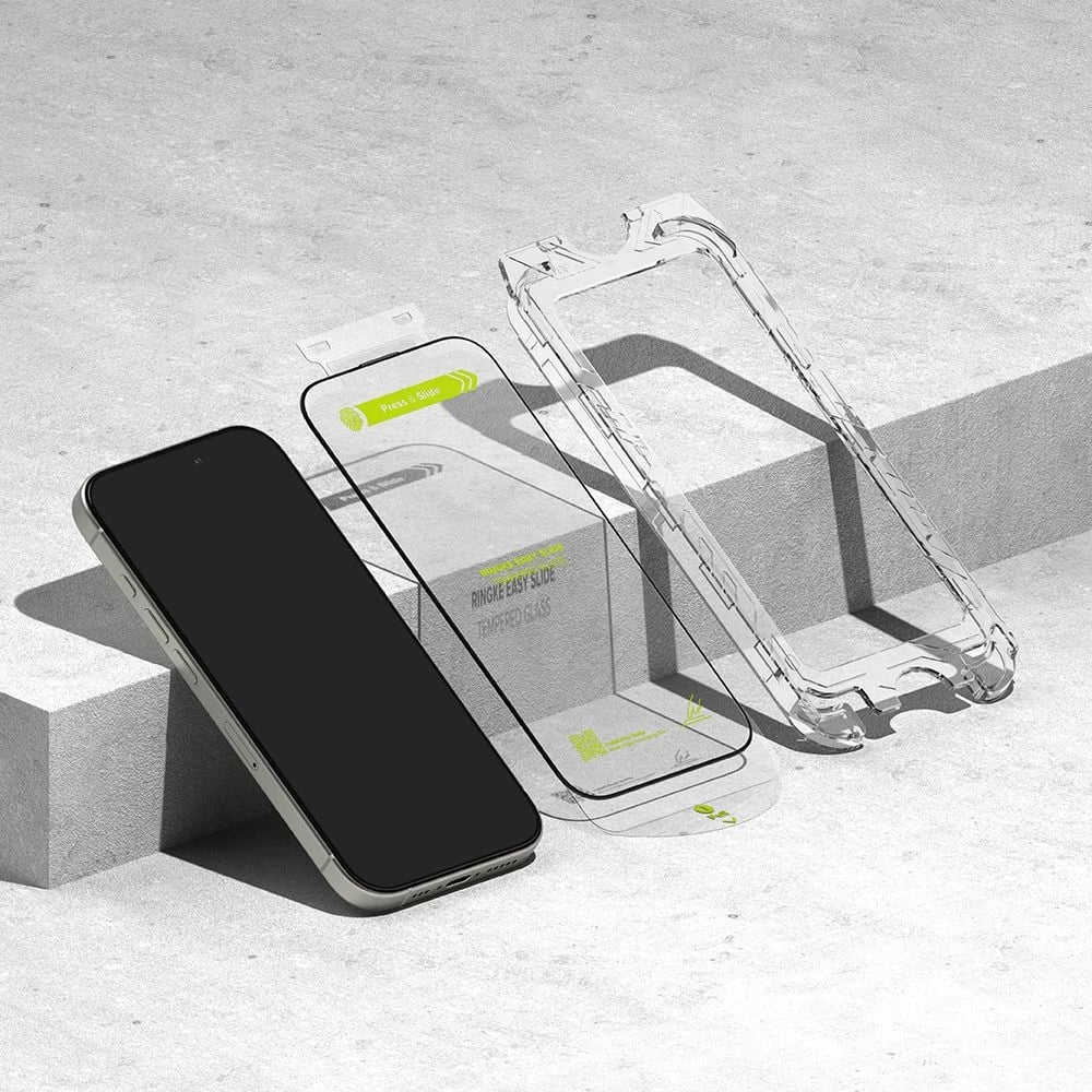 Xham mbrojtës për ekran, Ringke Easy Slide, për iPhone 16 Pro, 2-pack, Kornizë e zezë