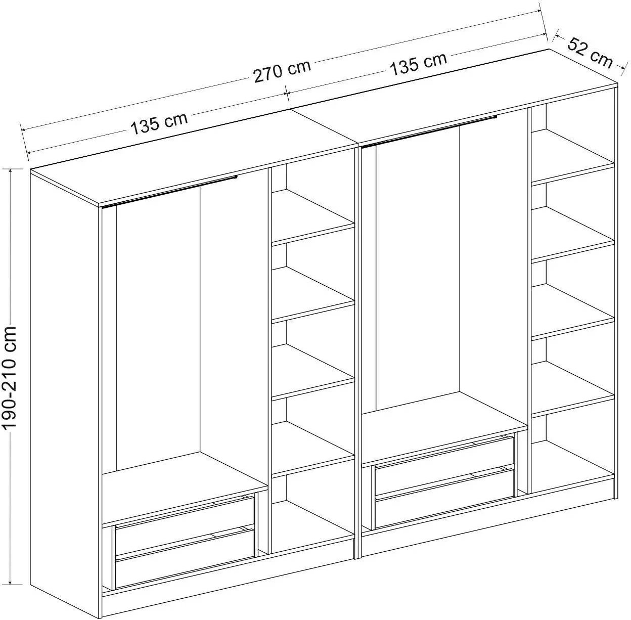 Dollap Skye Decor, anthracite e zi, 270x190x52cm, 8 pjesë