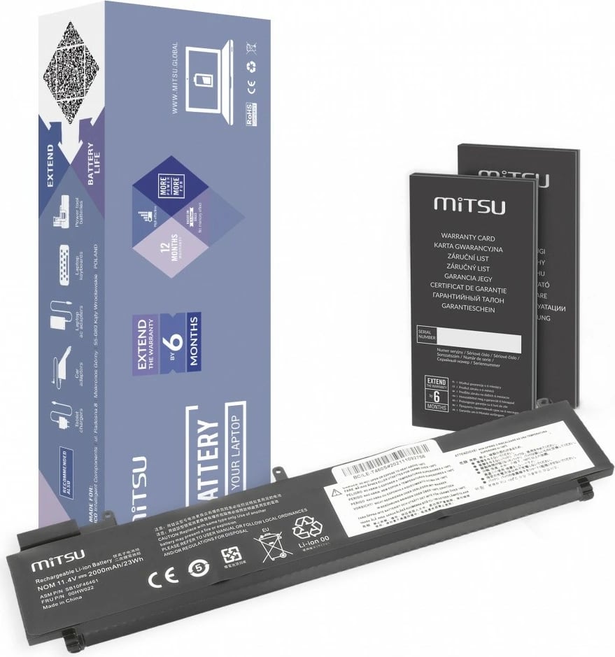 Bateri laptopi Mitsu për Lenovo ThinkPad T460s/T470s, 2000 mAh, 11.4V, Li-polymer, e zezë