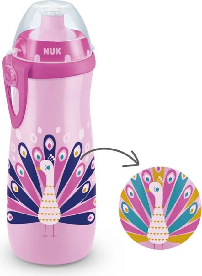 Shishe sportive për fëmijë, NUK, Sports Cup Chameleon Peacock, 450 ml, rozë