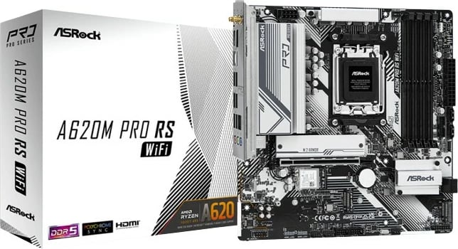 Pllakë amë ASRock A620M Pro RS WiFi, Socket AM5, DDR5, micro ATX, e zezë