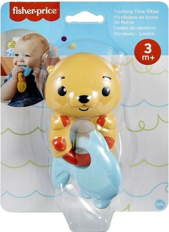 Lodër dhëmbëzimi Fisher Price Rattle Chew Toy Happy Otter, Blu, Kuqe, Verdhe