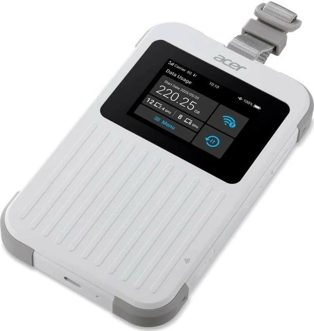 Router portabil Acer Connect Enduro M6E 5G, Wi-Fi 6E, ekran me prekje, bateri 8000mAh, i bardhë