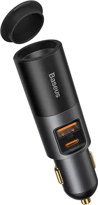 Karikues veture Baseus CCBT-D0G me 2x USB, port zgjerimi çakmaku, 120W, Gri