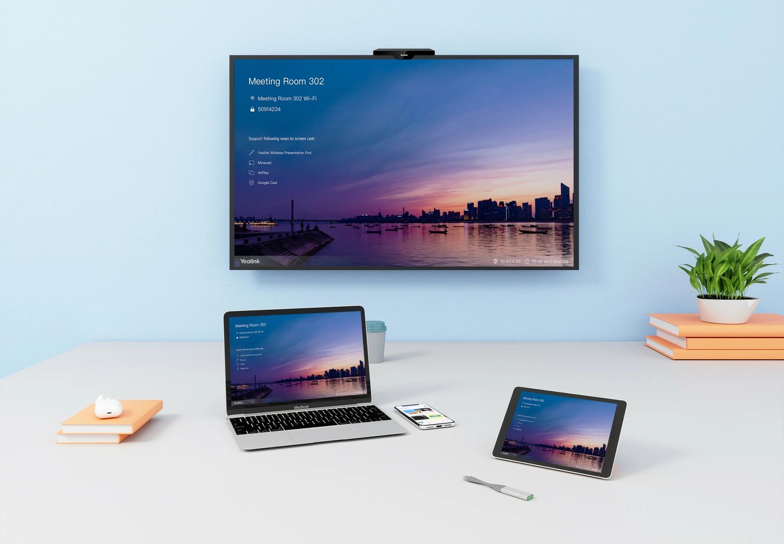 Pajisje prezantimi Yealink RoomCast + WPP20, 4K, Wi-Fi, HDMI, e zezë
