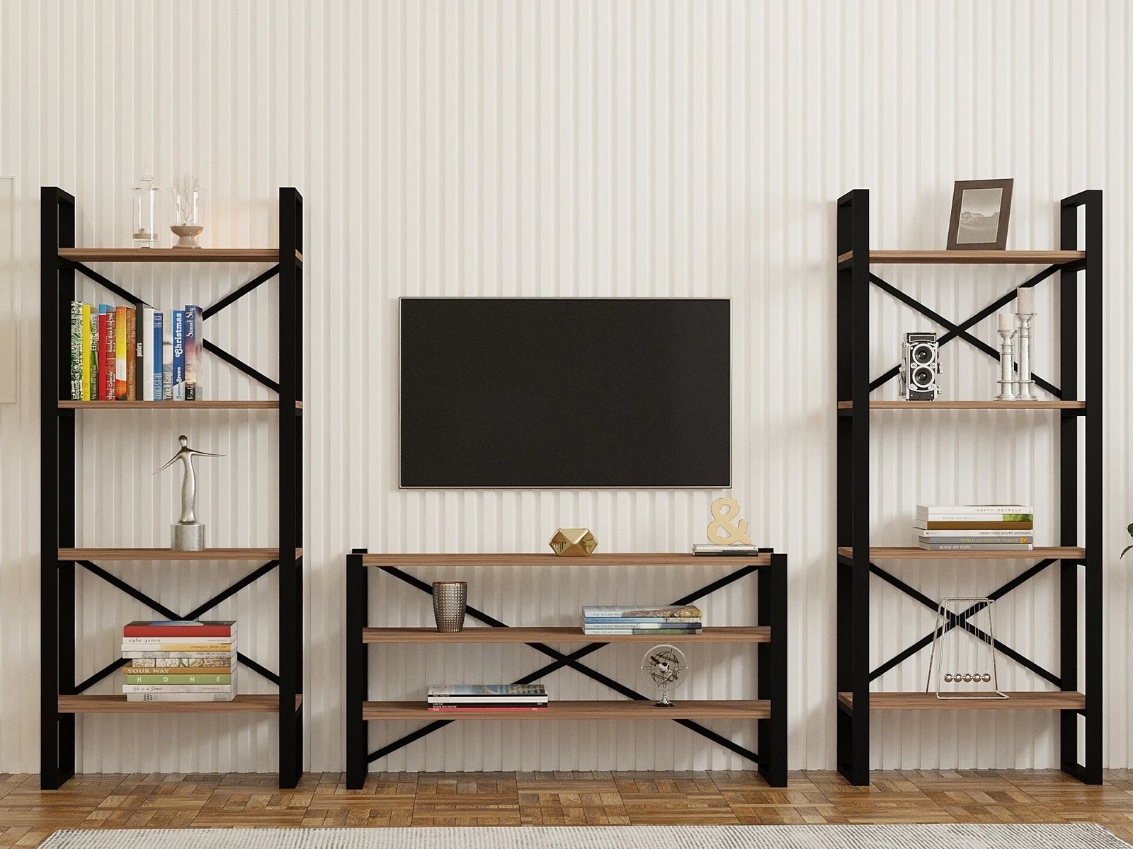 Set mobile për TV dhe rafte librash, ngjyrë Atlantic Pine, Skye Decor, Egzotik