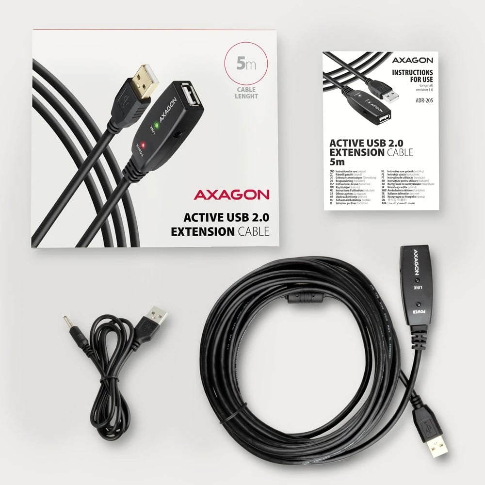 Kabllo zgjatues aktiv USB 2.0 AXAGON ADR-205, 5m, i zi