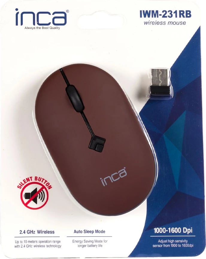 Maus wireless INCA IWM-231RB, 1600 DPI, 4 taste, kafe