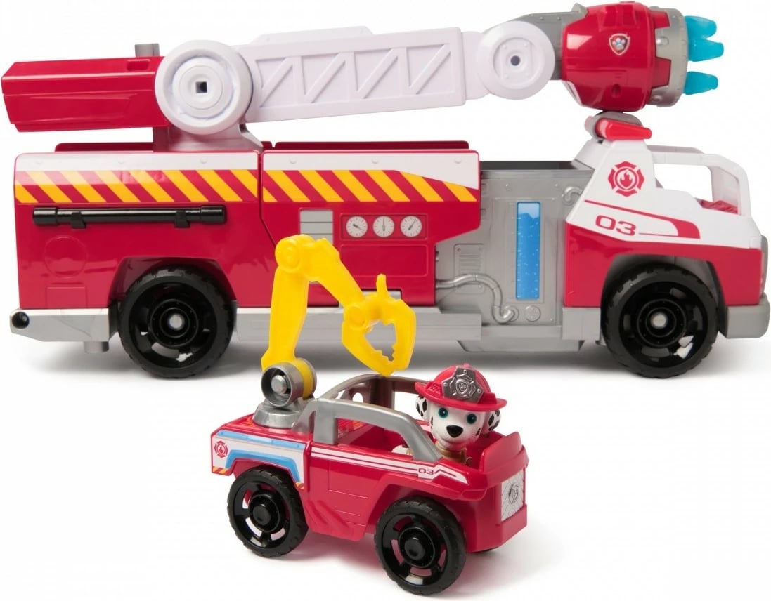 Set lodër kamion zjarrfikës Deluxe, Spin Master Paw Patrol, 6072600, me drita e tinguj, hedhës uji dhe figurë Marshall, shumëngjyrësh