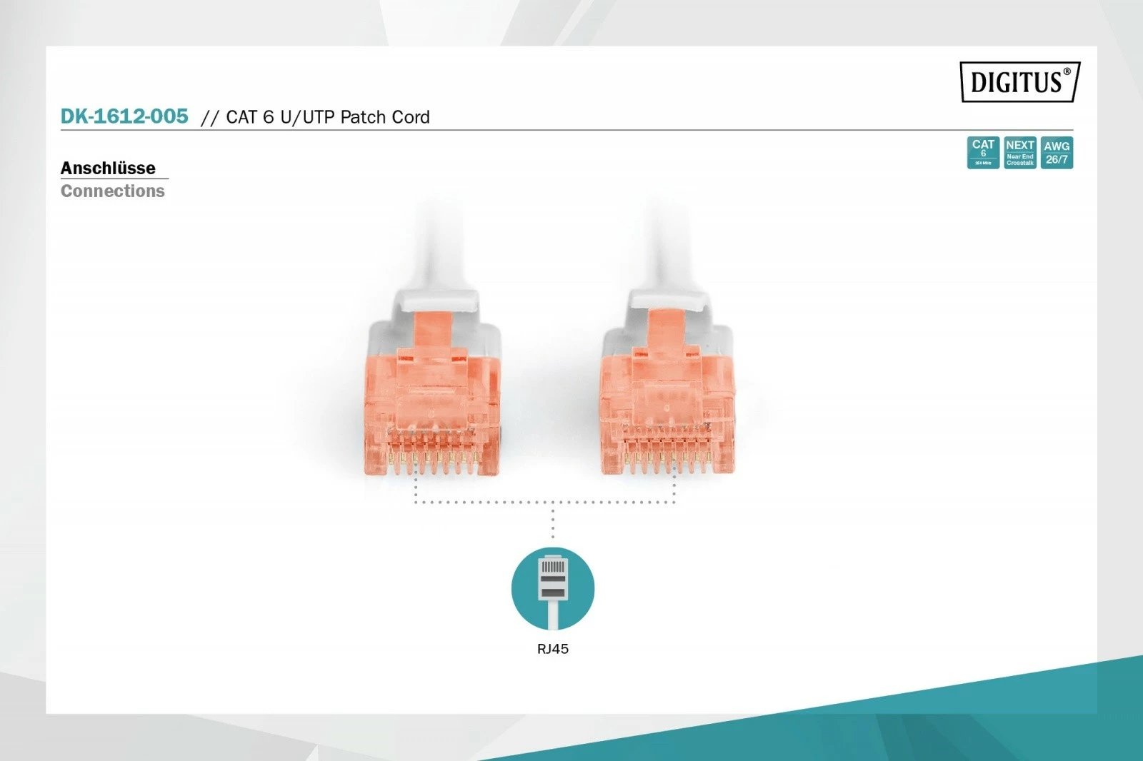 Kabllo rrjeti Digitus DK-1612-005 Cat.6, 0.5m, RJ45, Gri
