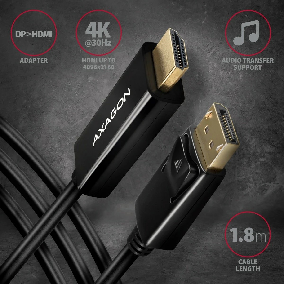 Kabllo/adaptues aktiv AXAGON RVD-HI14C2 DisplayPort në HDMI, 1.8m, e zezë