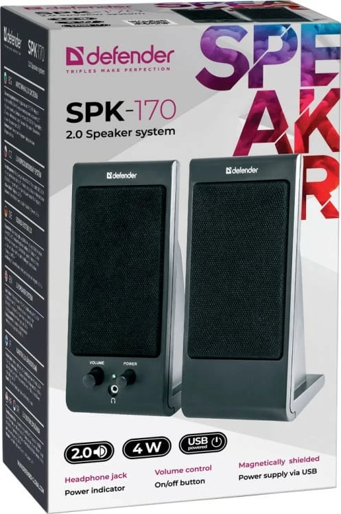 Altoparlantë kompjuteri Defender SPK-170 2.0, me kabllo, të zi