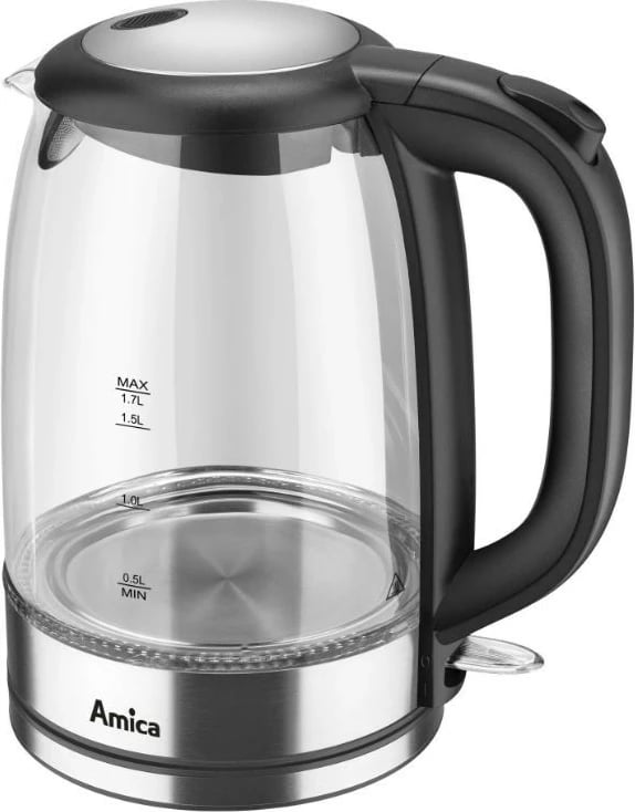 Ibrik elektrik Amica Glass Kettle KD2050G, 1.7L, i zi/transparente