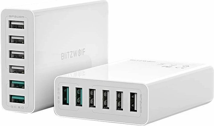 Karikues BlitzWolf BW-S15, 6x USB, QC 3.0, 60 W, i bardhë