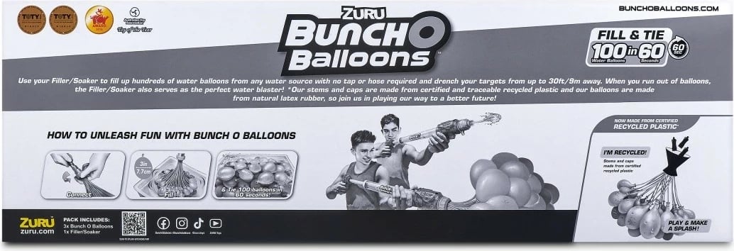 Lodër pompë balona uji ZURU Bunch O Balloons me 100 balona, shumëngjyrëshe, set